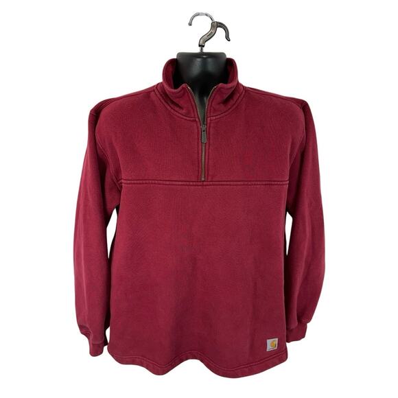 Carhartt 1/4 Zip Pullover Mock Sweatshirt Red Size Small - Picture 1 of 10